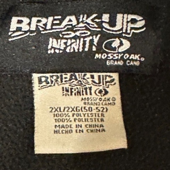 Mossy Oak Break Up Infinity Camo Fleece Jacket Full Zip Men's 2XL Long Sleeve - Picture 5 of 8